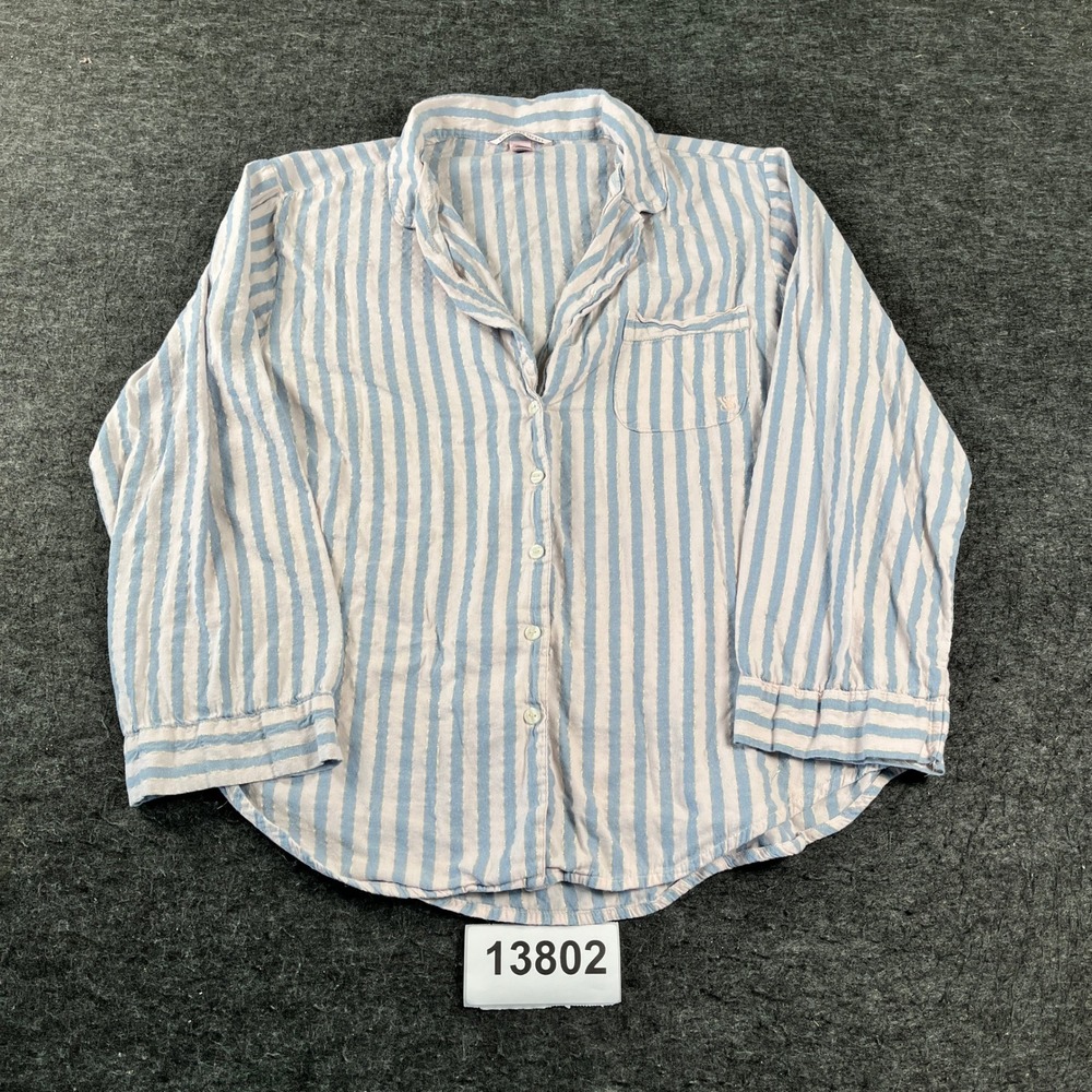 Victoria's Secret Shirt Womens Large Blue White Striped Long Sleeve Button Up